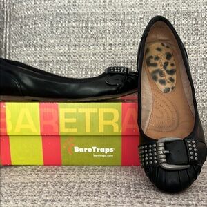 BareTraps Black Leather Flats with Studded Detail